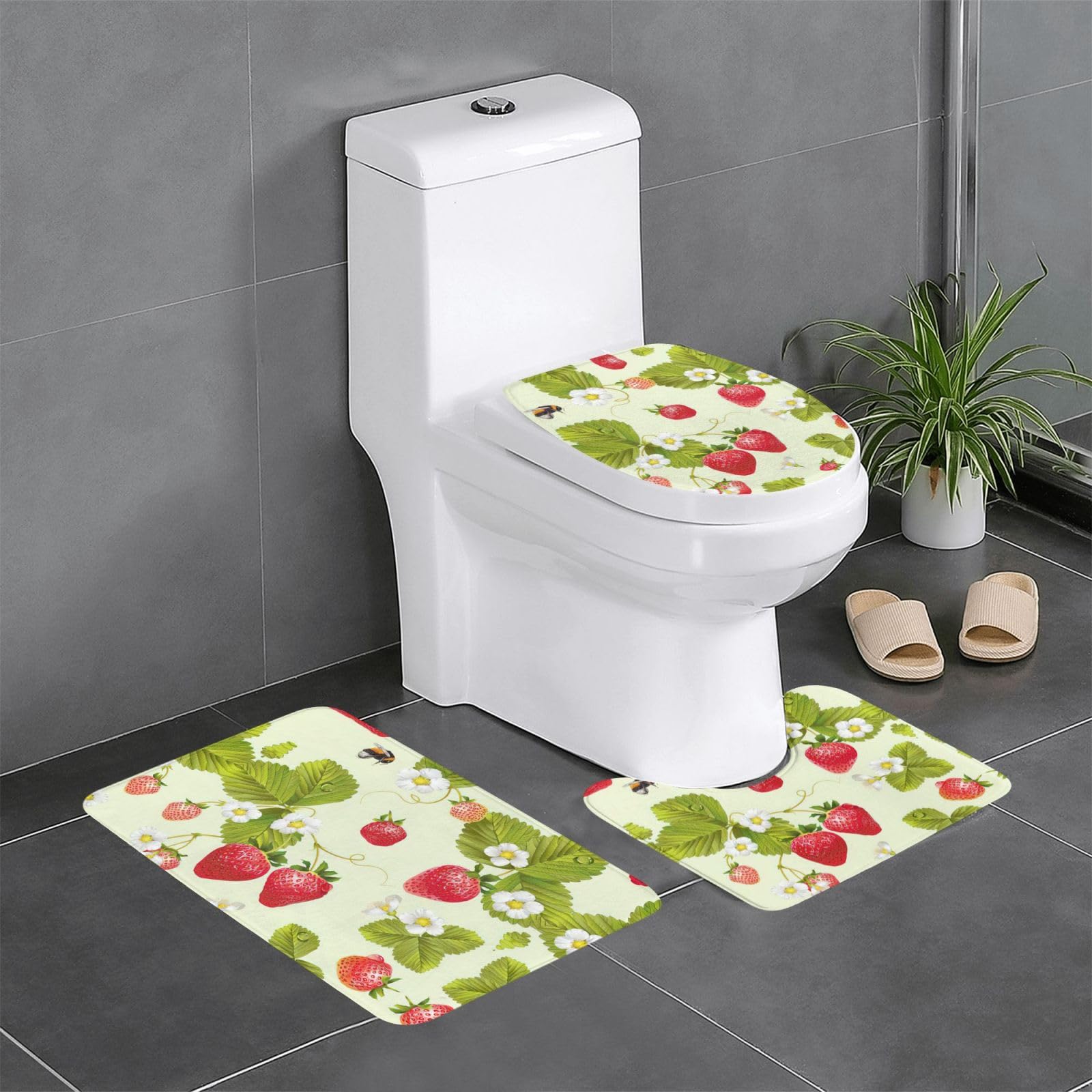 Tapis de bain lavable évitez les glissades avec ce lot de 3 tapis en U absorbants fraises