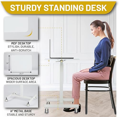 Miniatura 5 de NEWBULIG Escritorio de altura ajustable para laptop, mesa rodante móvil, podio para estaciones de trabajo de aula, sala de juegos, oficina en casa,