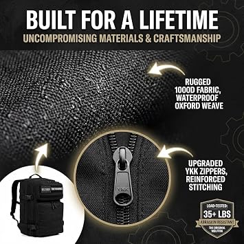 WOLFpak 35L Tactical Gym Backpack (Alpha Black) Durable 1000D Waterproof Oxford Material with MOLLE Webbing, Laptop Pocket & Dual Cup Holders, Durable Fitness/Travel/Military Daypack