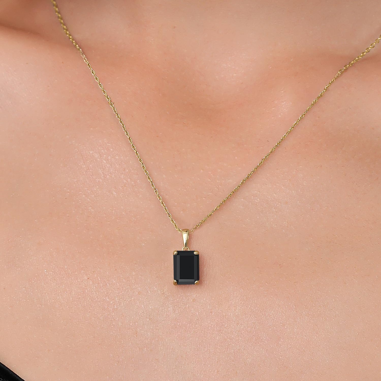 Gem Stone King 14K Yellow Gold 8X6MM Emerald Cut Gemstone Birthstone Solitaire Pendant Necklace | Gold Necklace For Women | With 18 Inch Gold Chain - Image 3