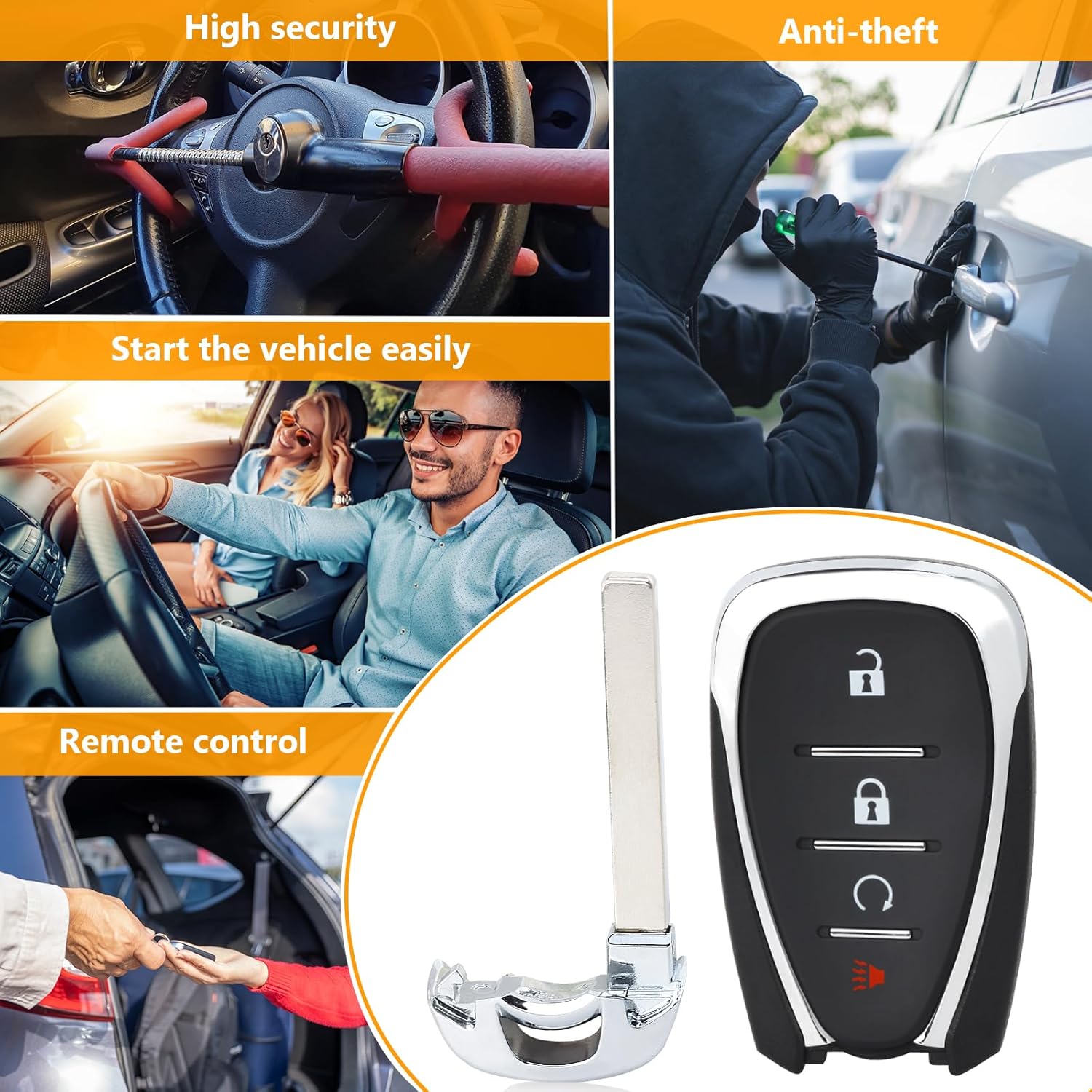 Yewong Key Fob Keyless Entry Remote Control Car Key Replacement for Chevy Chevrolet Bolt EUV EV 2022 2023 FCC ID: HYQ4ES PN: 13535665 433MHZ ID46 Chip 4 Buttons