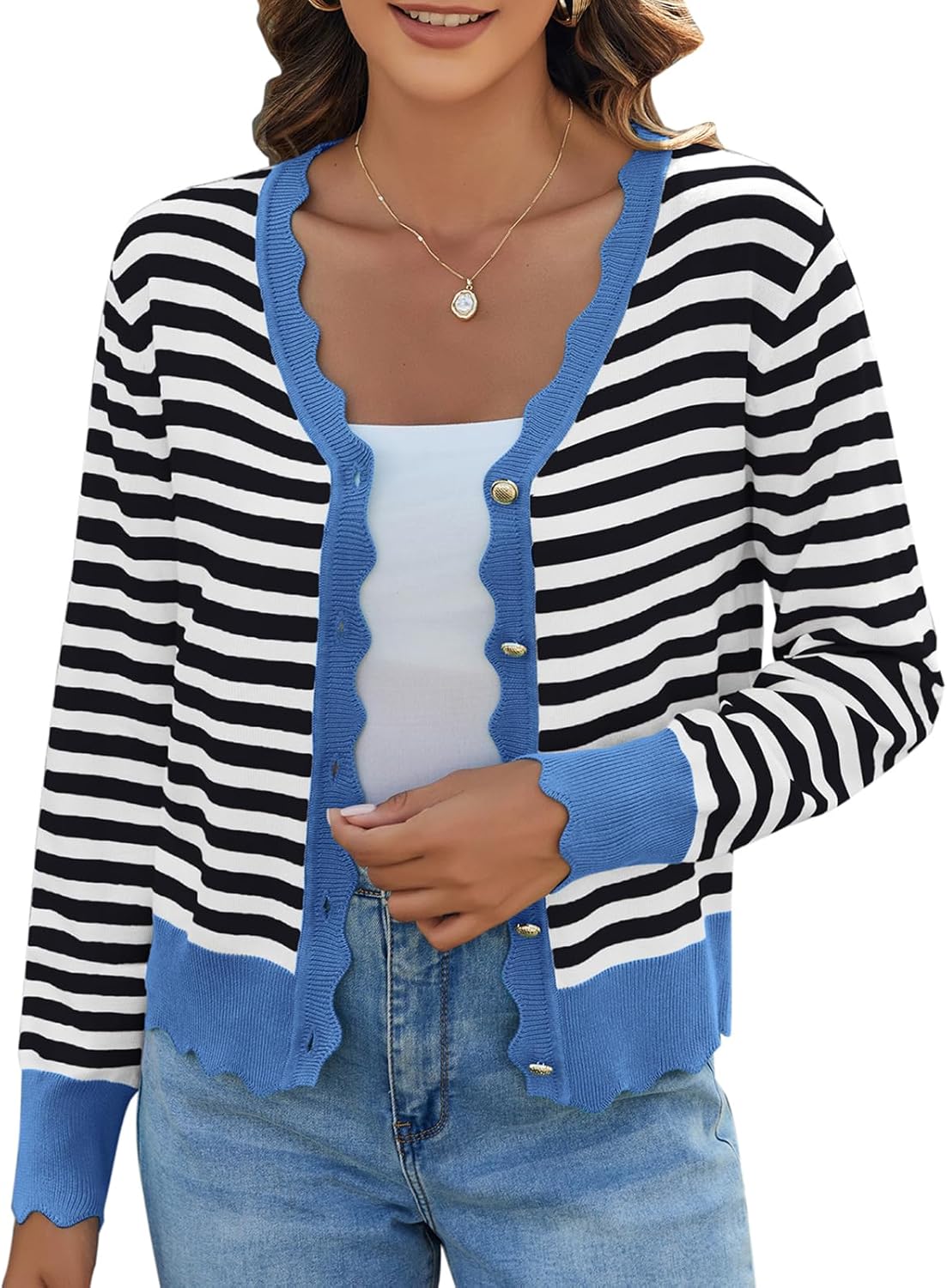 Women's Lightweight Cardigans Casual Long Sleeve V-Neck Button Print Sweaters Open Front Outerwear