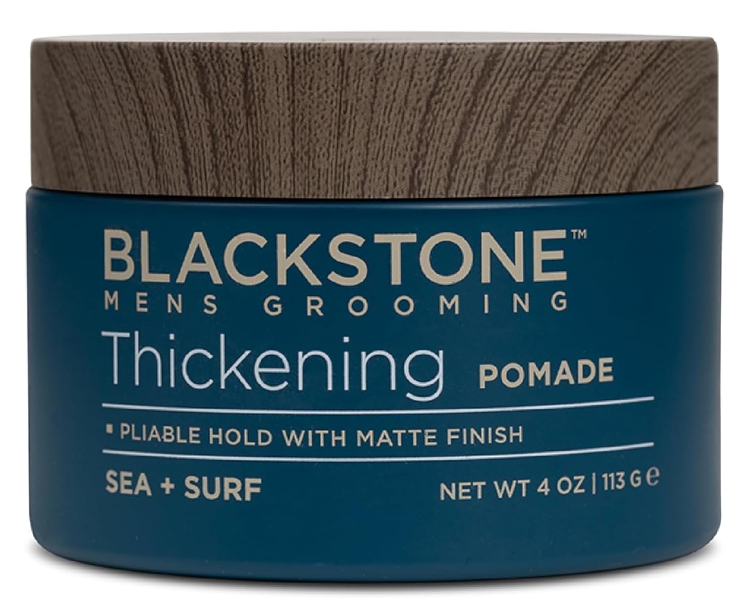 Blackstone Men’s Grooming Hair Thickening Pomade – Pliable Hold with Matte Finish | Paraben & Cruelty-Free | Made in USA, Sea + Surf Scent (4 Oz) Blackstone Men’s Grooming Hair Thickening Pomade – Pliable Hold with Matte Finish | Paraben & Cruelty-Free | Made in USA, Sea + Surf Scent (4 Oz)