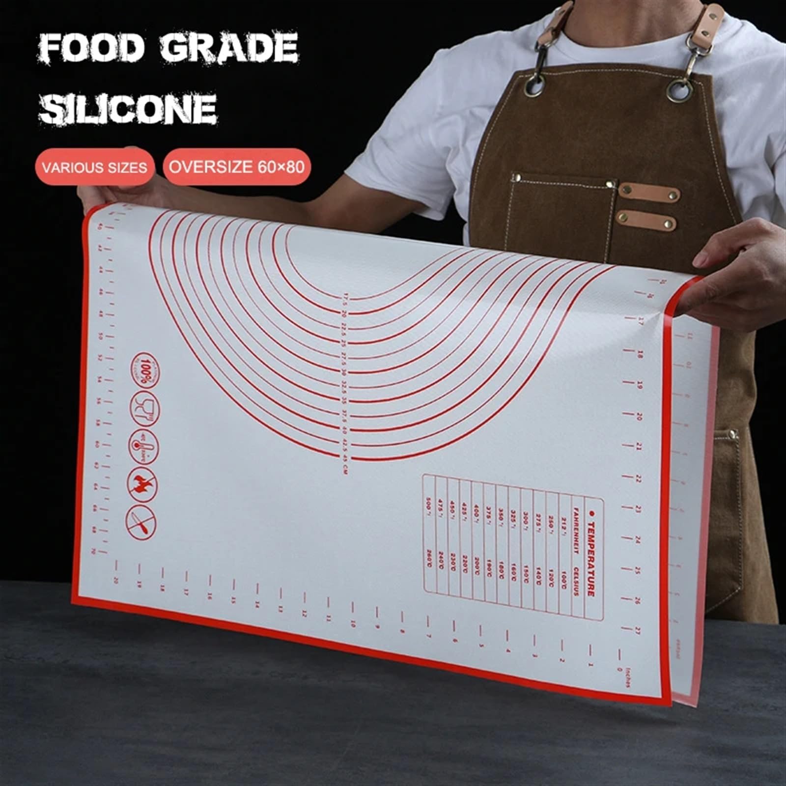 Tapis de pâte 1 pièce Tapis de cuisson en silicone surdimensionné, tapis de pétrissage à rouleau à pâtisserie, cuisine, crêpes, pâte à pizza, poêle antiadhésive, tapis de cuisson en silicone