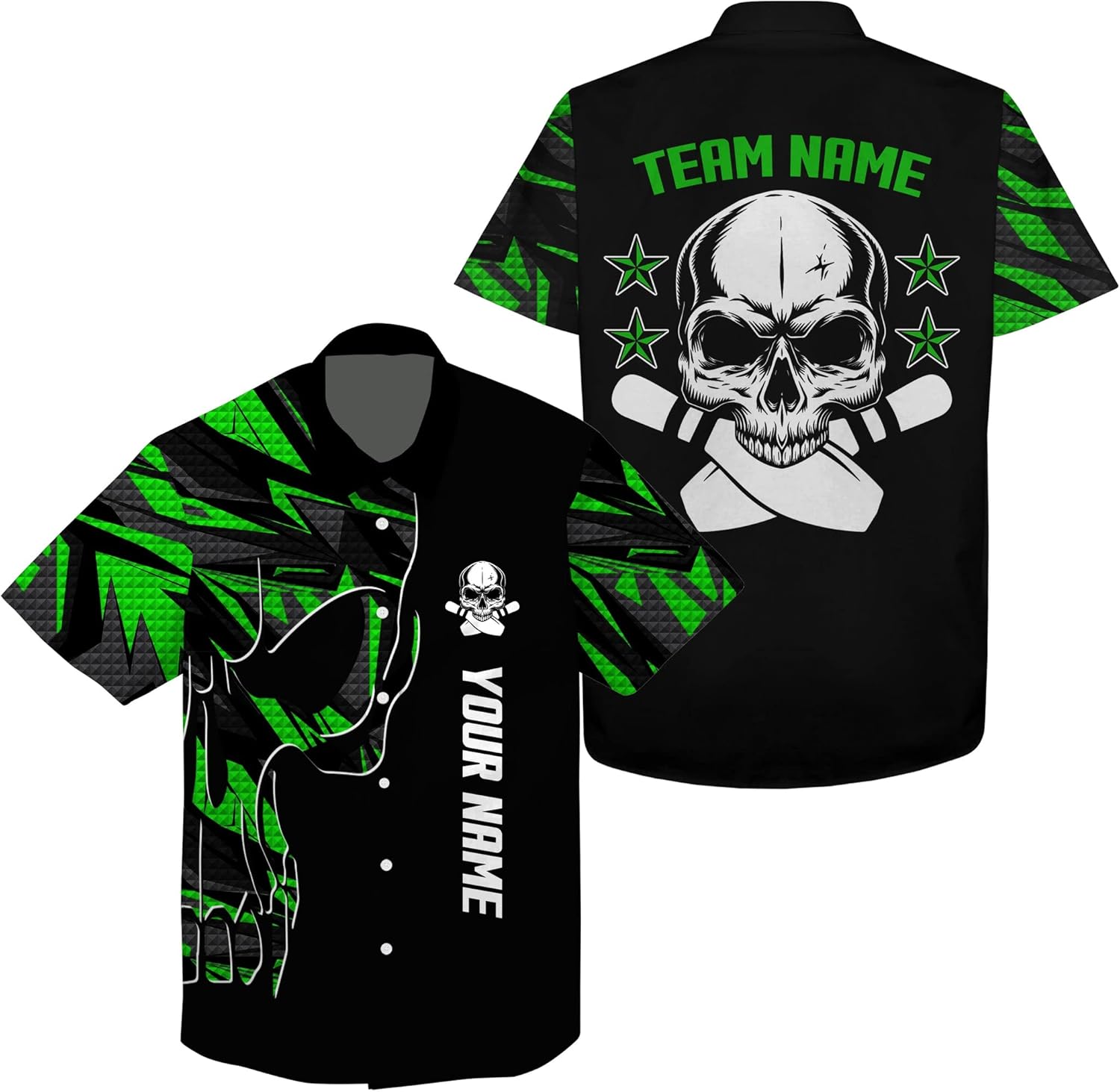 Personalized Bowling Shirts, Bowling Jerseys for Men, Hawaiian Shirt for Men, Black Green Retro Bowlers Hawaiian