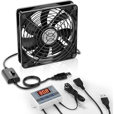 ELUTENG USB Fan 140mm with Digital Temperature Controller, 5V USB Powered PC Computer Fan 1500RPM 3 Adjustable Speeds Electronic Cooling Lufter with Metal Grill for Laptop/TV Box/AV Cabinet/PS5/Router