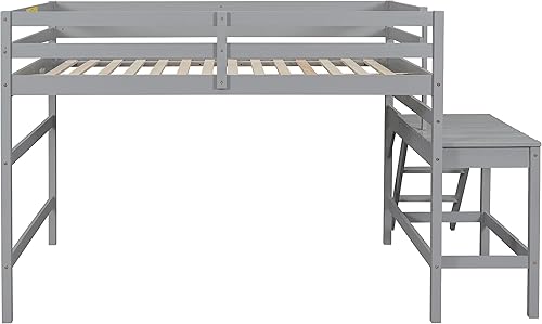 Miniatura 8 de CITYLIGHT Cama alta matrimonial con plataforma y escalera, cama baja de madera para niños, cama alta junior tamaño matrimonial con amplio espacio