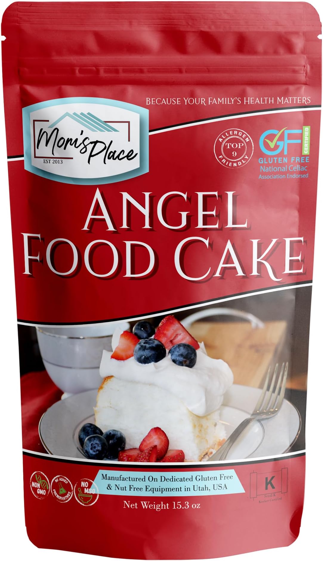 Angel Food Cake Mix, Easy to Make, Kosher & Nut Free, Dairy Free & Soy Free, 12 Servings,15.3 oz.