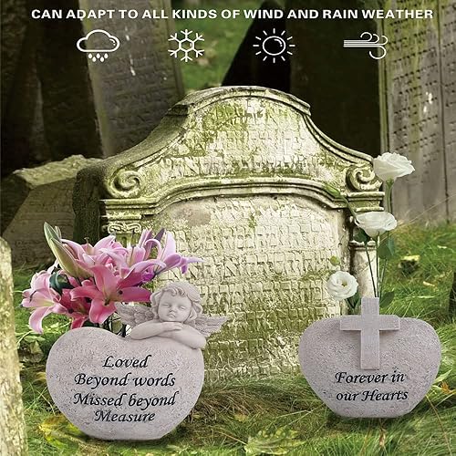 Miniatura 7 de Jarrones de tumba de cementerio de ángel y cruz, decoraciones de tumbas para cementerio, regalos conmemorativos por pérdida de seres queridos, juego