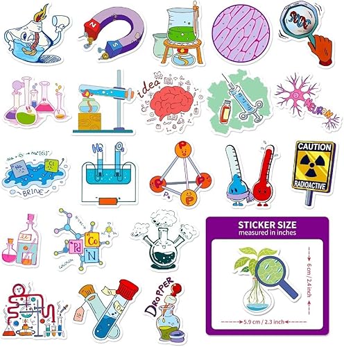 Miniatura 2 de Paquete de 100 calcomanías de ciencias naturales, química, física, experimento de biología, calcomanías de vinilo para estudiantes de laboratorio de