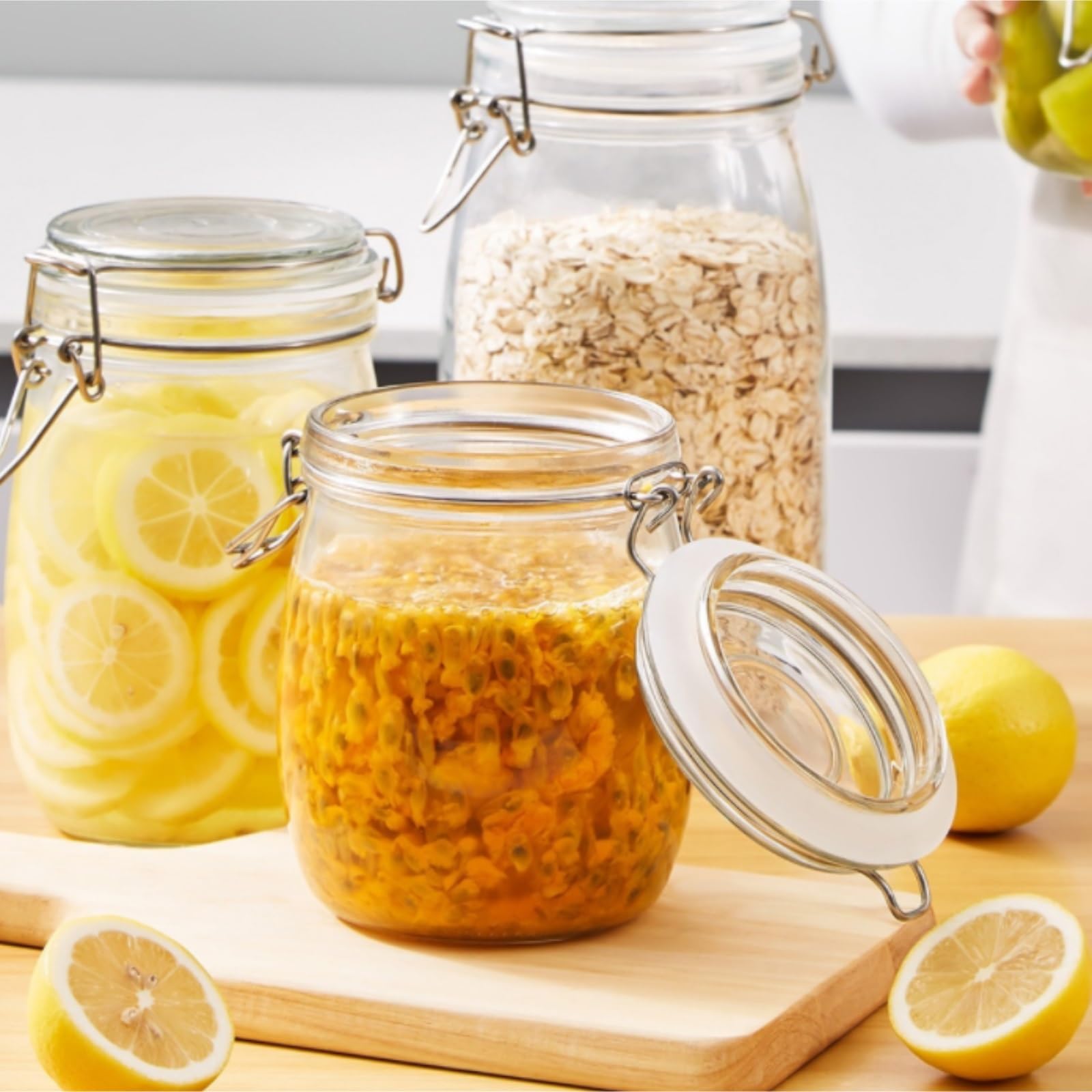 Hermetyczne Słoiki na Dżem 2 Szt. Szklany Słoik Z Pokrywką, Cylindryczny, Szeroki Otwór, Do Ciasteczek Makaronowych do Przechowywania(750ml)