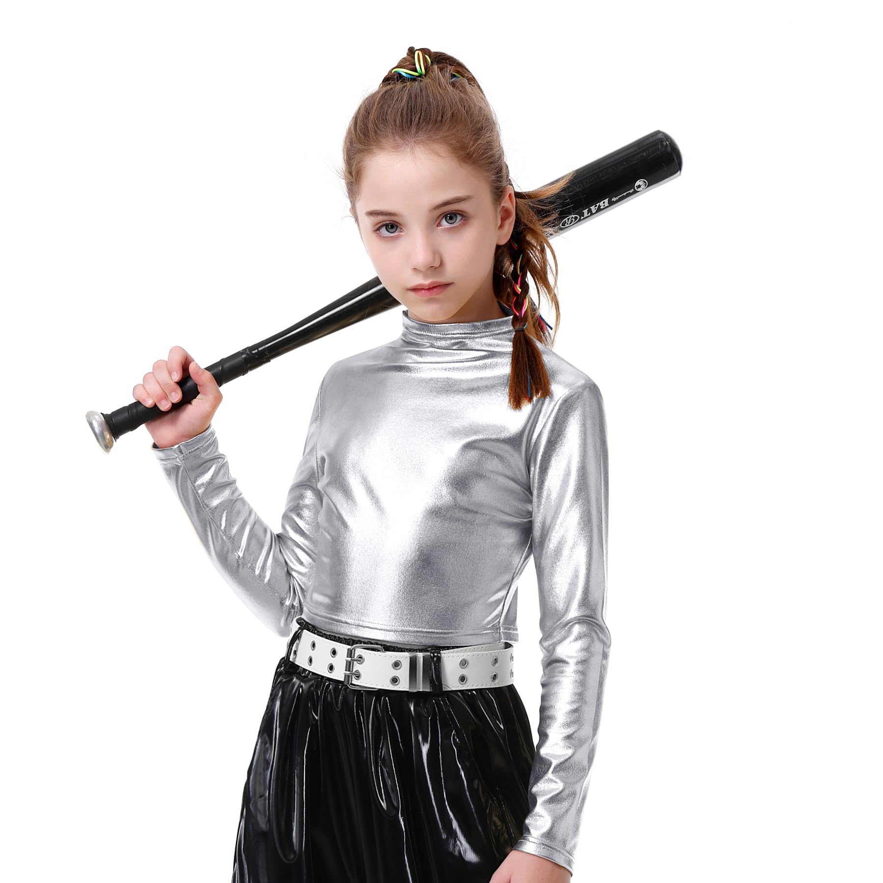 LOLANTA Top Corto Metallizzato da Bambina, Mezza Dolcevita, Maglia da Ballo Scintillante e Scintillante per Hip Hop, Disco, palco e Feste