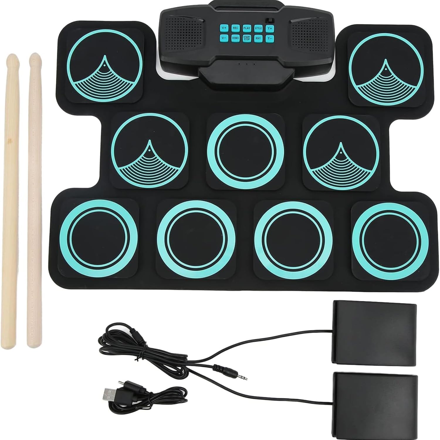 COYEUX 7 Drum Electronic Roll Up Drum Set, with 2 Foot Pedals and 2 Sticks, Speaker Sharing Mode, Giving You a More Realistic Drumming Experience
