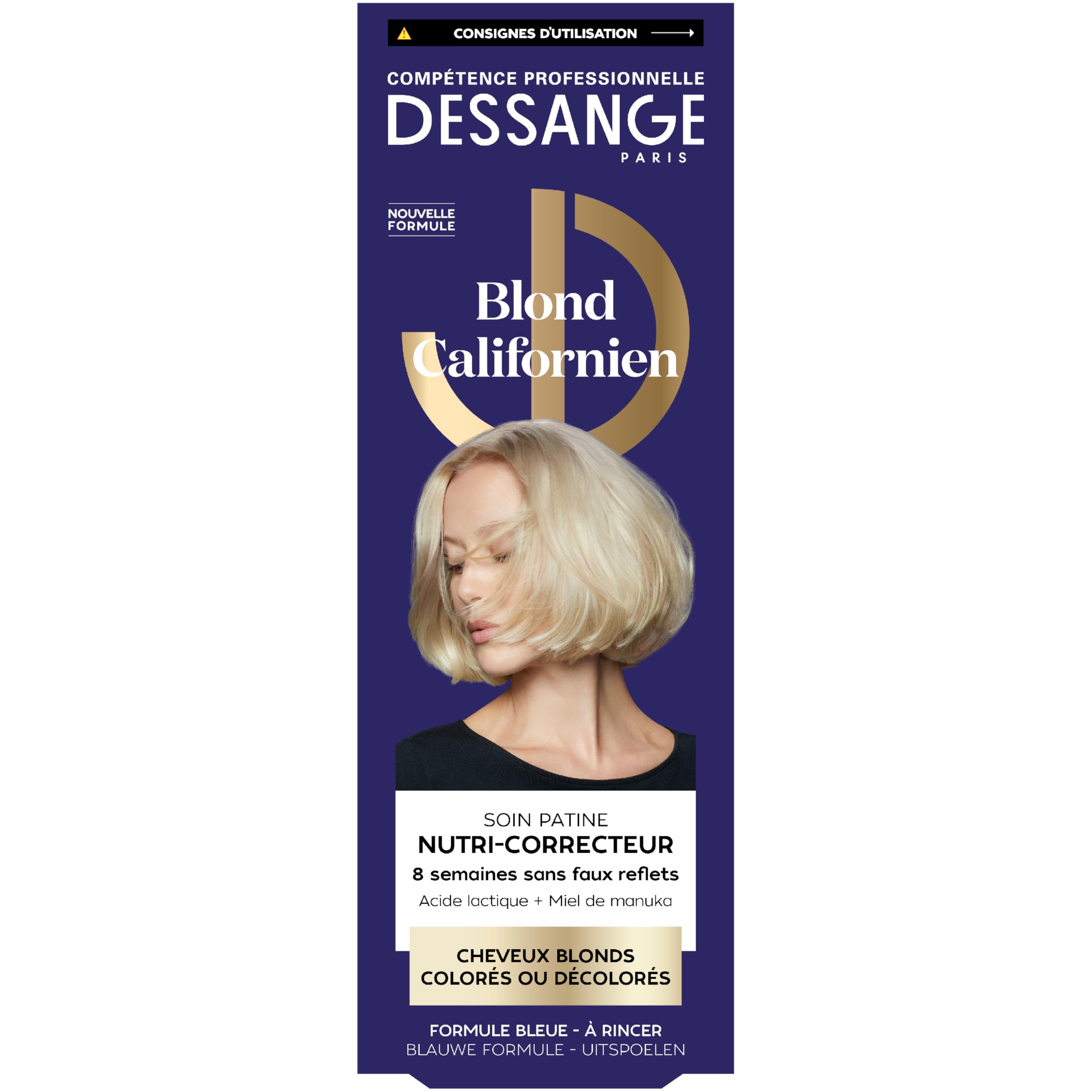 DESSANGE - Cura Patina Blu Nutri-Correttore Biondo Californiano - Acido Lattico & Miele Di Manuka - Nutre & Neutralizza i riflessi gialli - Capelli biondi, colorati, colorati - 140 ml