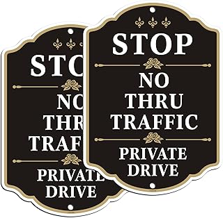 Stop No Thru Traffic Private Drive Sign - 2 Pack, 10” x 14” Rust Free Aluminum Private Drive Sign, Weatherproof, Fade Resistant, Easy Mounting.