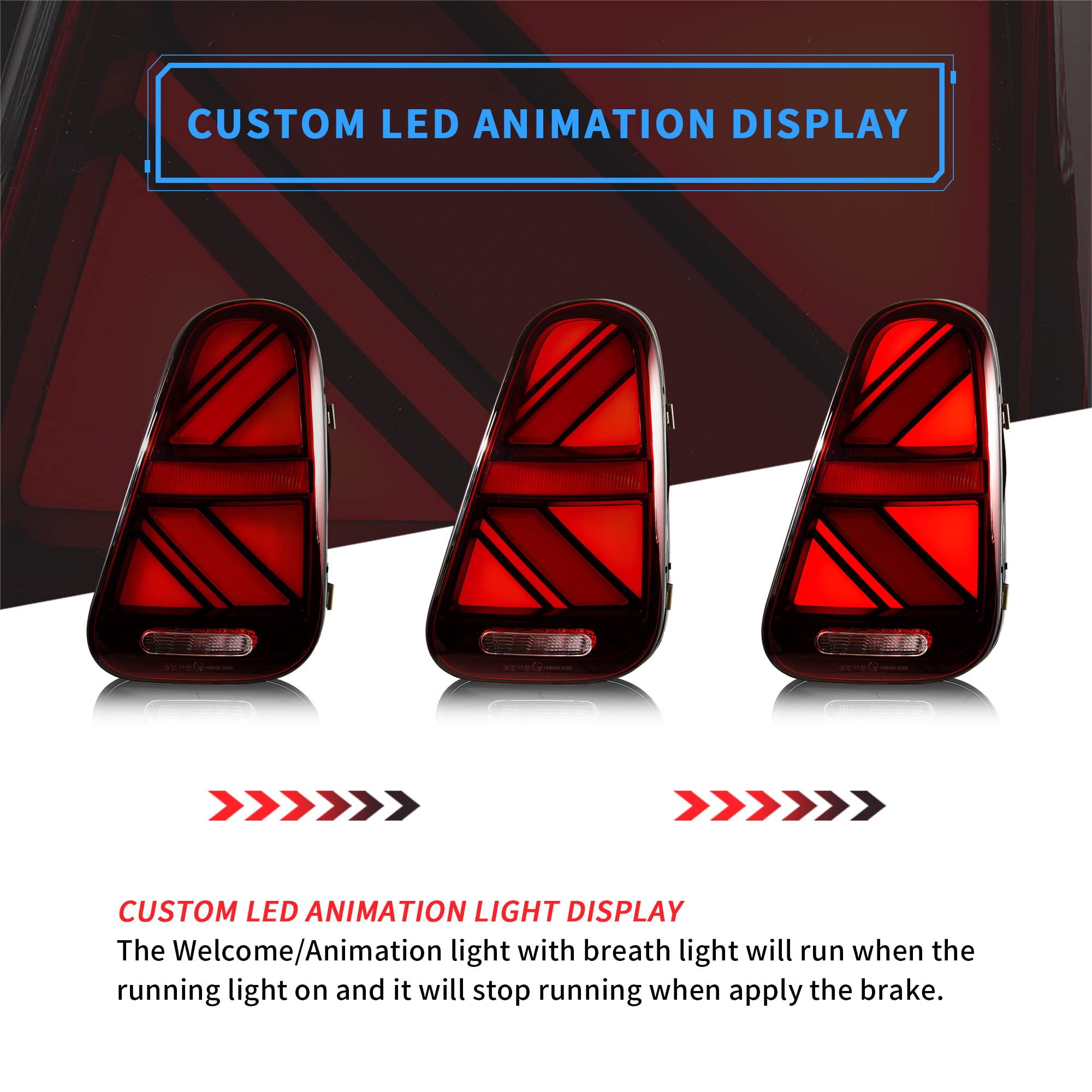 VLAND LED Światła tylne do samochodów Mini Cooper/One, MK1, R50, R52, R53, Hatch 2001–2006, światło tylne z dynamiczną aktywacją, 2 szt. (lewe i prawe)