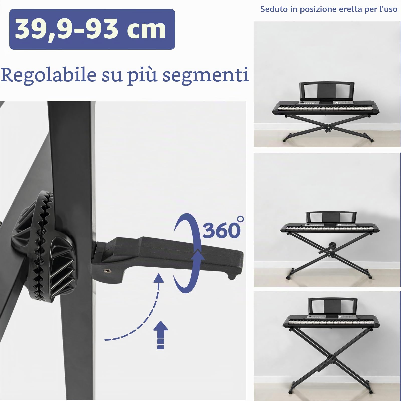 AKOZLIN Keyboardständer X-Style, regolabile in altezza 23,6-39 pollici | Meccanismo a rilascio rapido, cinghie di serratura, pieghevole, nero