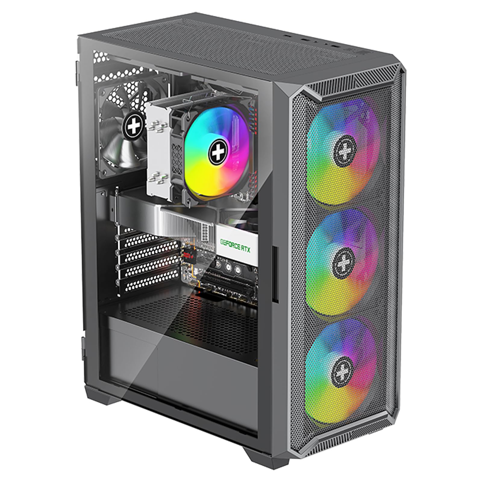 Xilence X613 XILENT Blade II Gaming PC Case, 3 x 120 mm ARGB Fans, ATX Midi Tower Case, Mesh Front Panel for Good Airflow and PWM/ARGB Control Board, pannello laterale in vetro senza viti, nero