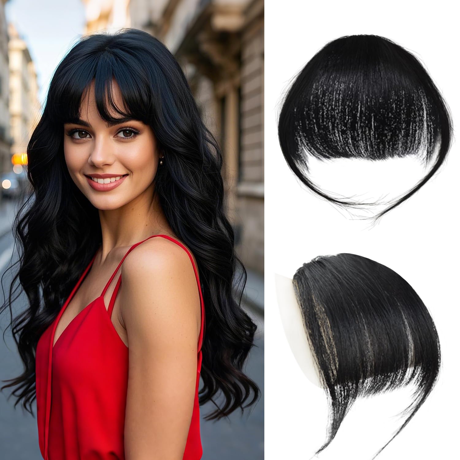 Clip in Bangs 100% Human Hair with Temples Hairpieces Air Hair Bangs Clip in Hair Extensions for Party and Daily Wear(Natural Black)