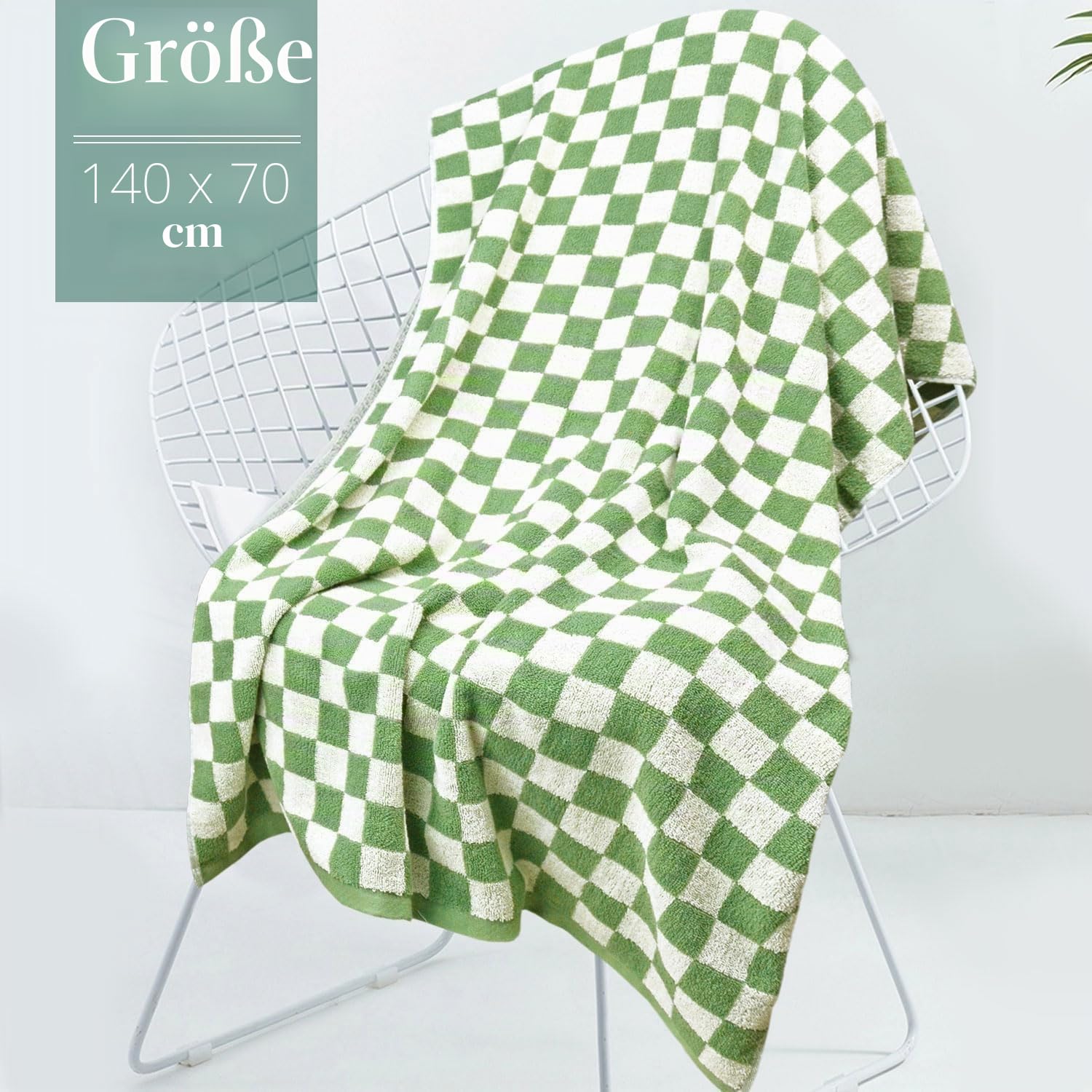 Karierte Badetücher für Badezimmer, 2 Stück, Duschtücher, 139,7 x 69,8 cm, super saugfähig und schnell trocknend (orange + grün)