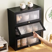 3 Tier Storage Cabinet, Countertop Bamboo Pantry with Doors Freestanding Sideboard Space-Saving Seasoning Storage Rack Multifunctional Shelves Organize Bottles Dishes Bowls for Kitchen Living Room