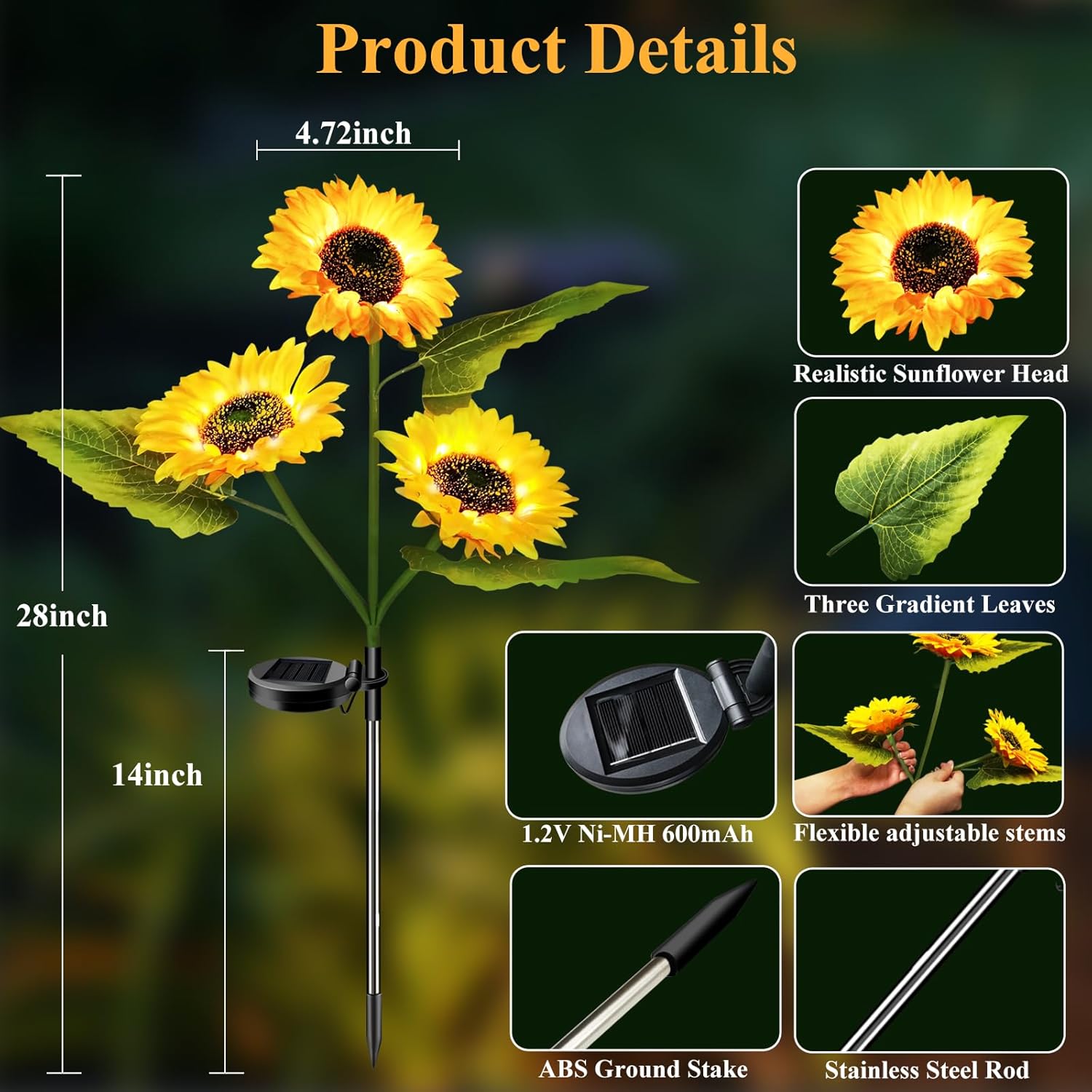 Garden Lights Solar Powered, 3 Pack Solar Outdoor Lights with 9 Bigger Sunflower Waterproof Realistic Solar Flowers Lights for Patio Pathway Walkway Landscape Yard Decorations
