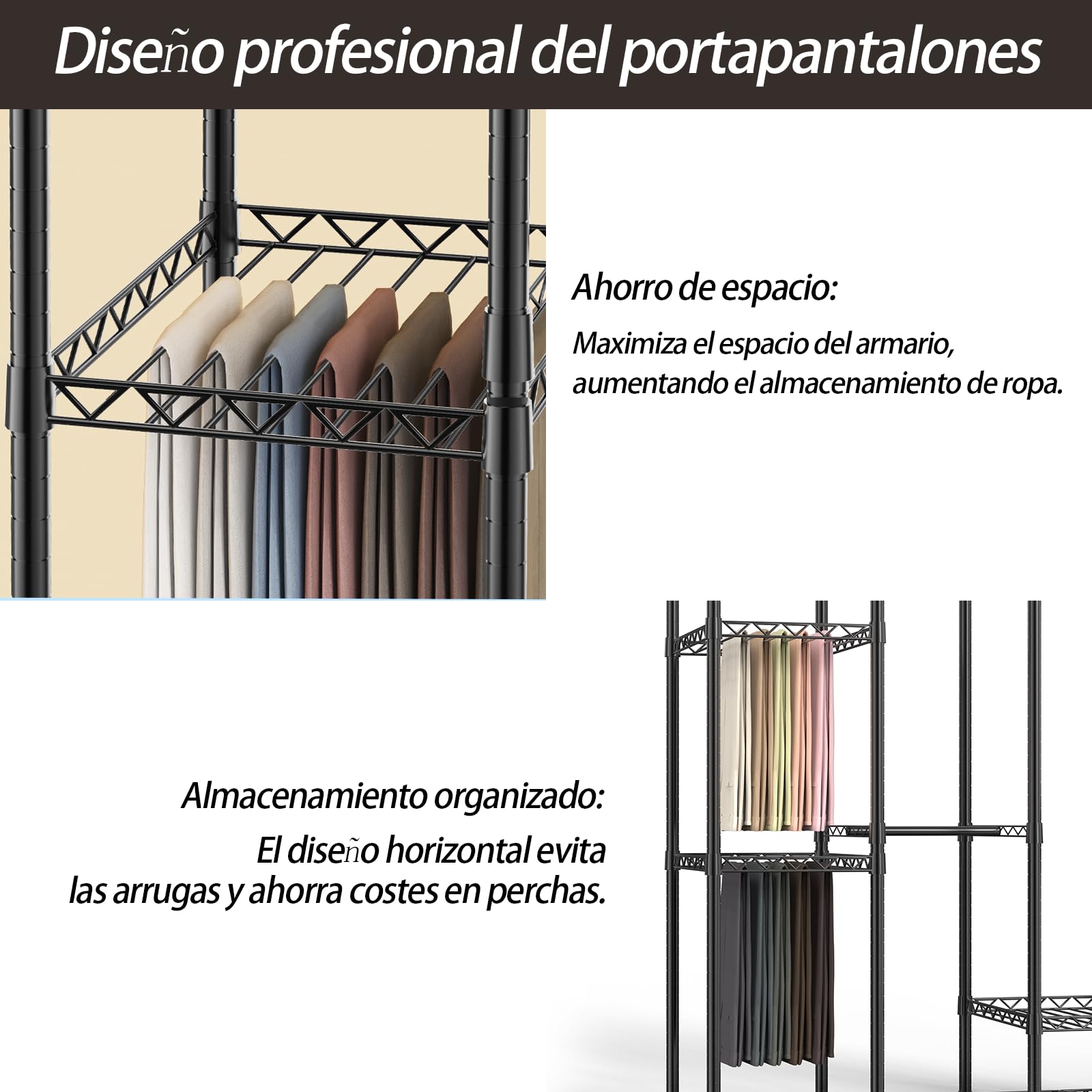 AQRA Perchero Burro Ropa, Percha Resistente de 4 Capas, Con Versión de Malla Para Colgar Pantalones, 193.5 * 43.5 * 195cm, Capacidad de Carga Máxima 1300 Libras (negro)