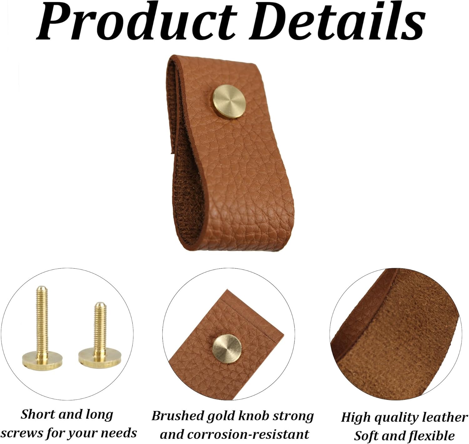 8PCS Leather Drawer Pulls, Modren Leather Pulls Handles, Soft Leather Cabinet Pulls knobs, Leather Furniture Pulls or Cabinet, Doors, Drawers, Closet, Dark Brown