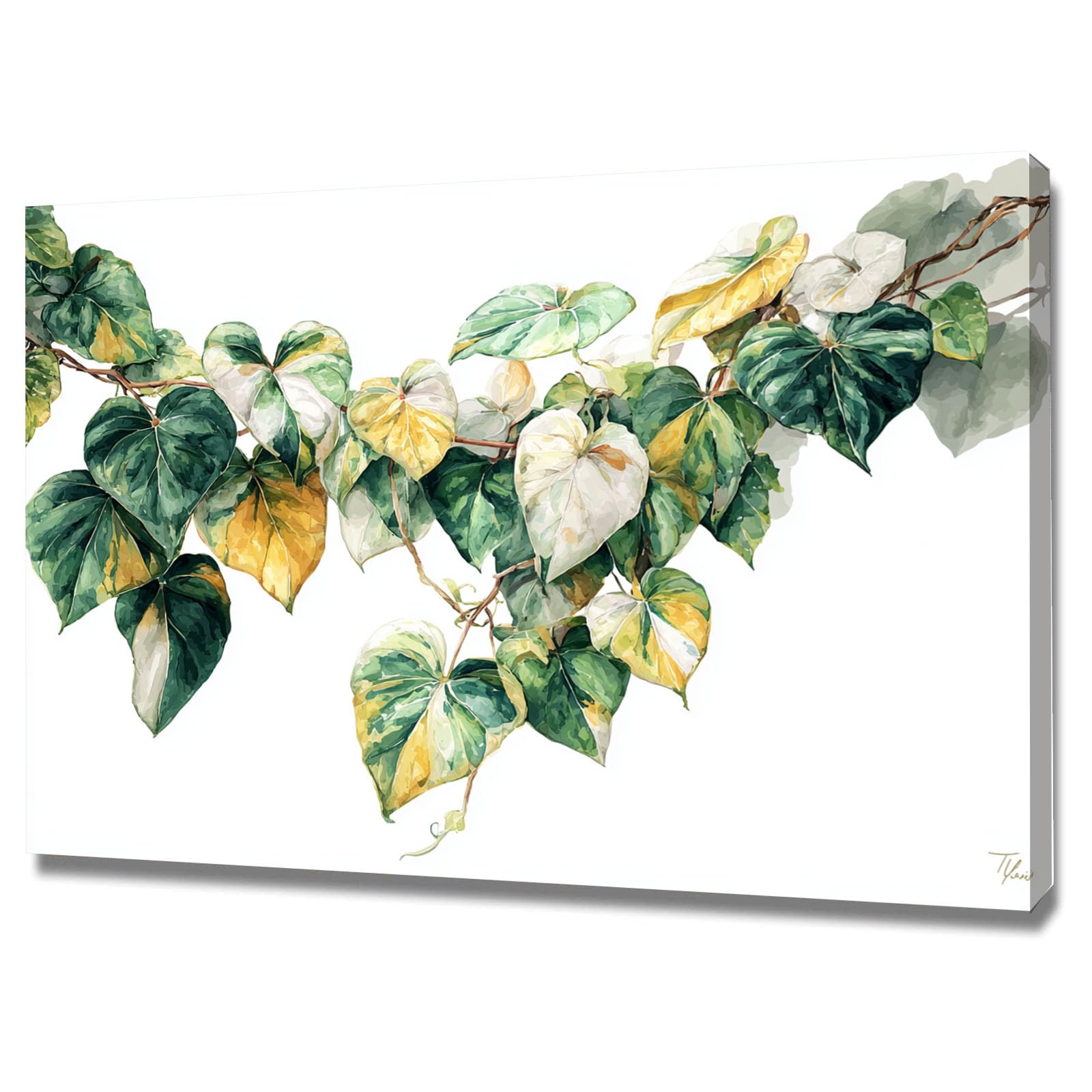 ZAMAEIU Liście roślin, obrazy na płótnie, bluszcz, do salonu, sypialni, kuchni, przedpokoju, schodów, dekoracja ścienna (zielona) - 80 x 120 cm oprawione