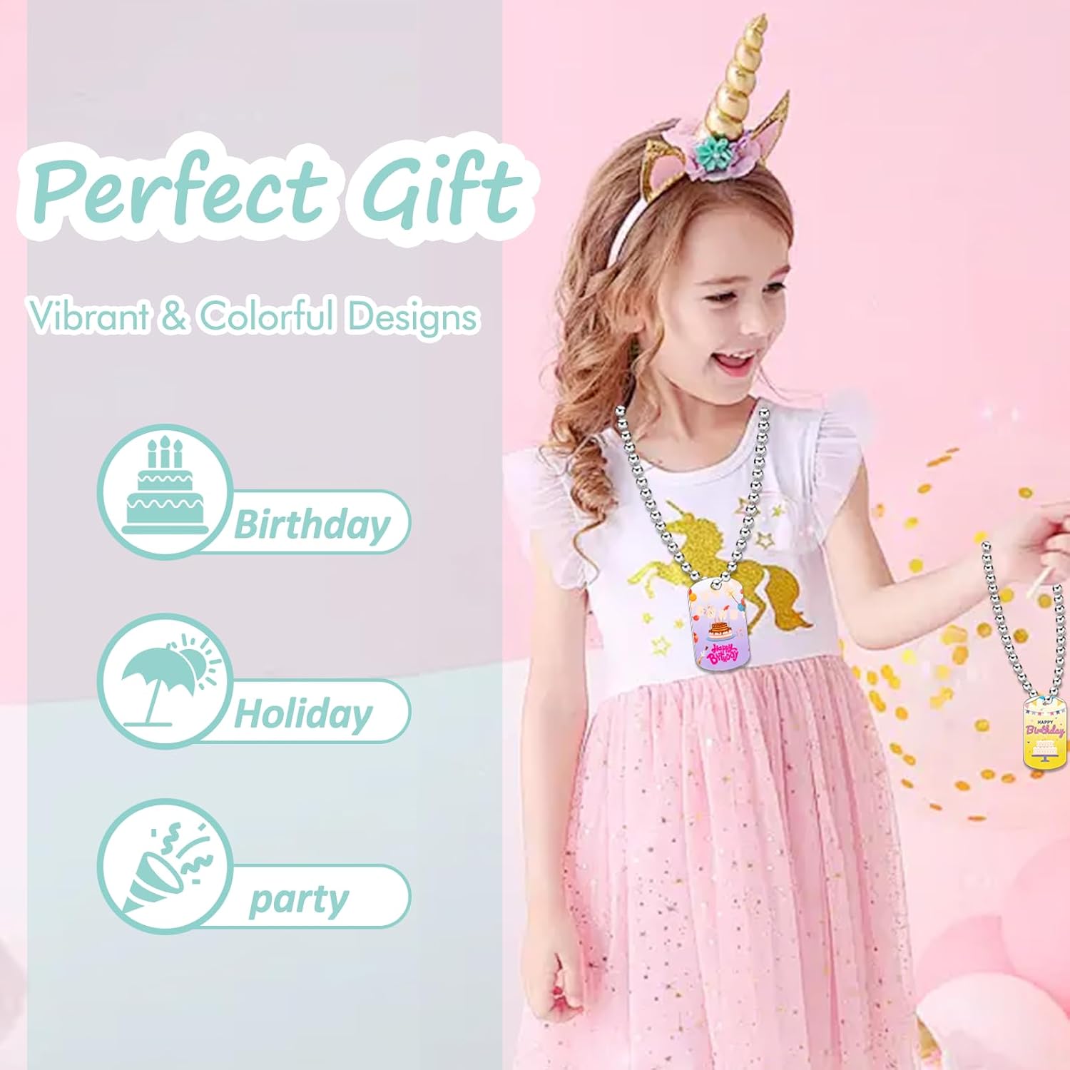 24 Piece Happy Birthday Dog Tag Necklace Set, Birthday Colorful Necklaces - Image 3