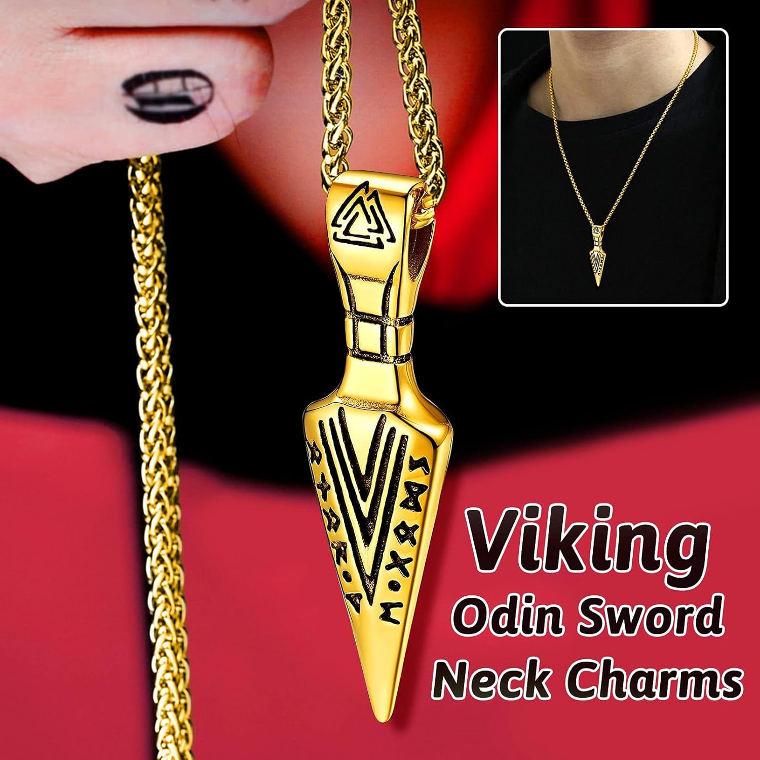 FaithHeart Viking Necklace for Men, Silver/Black/Gold Stainless Steel Nordic Viking Amulet Pendant Necklaces Norse Mythology Talisman Jewelry Gifts for Men
