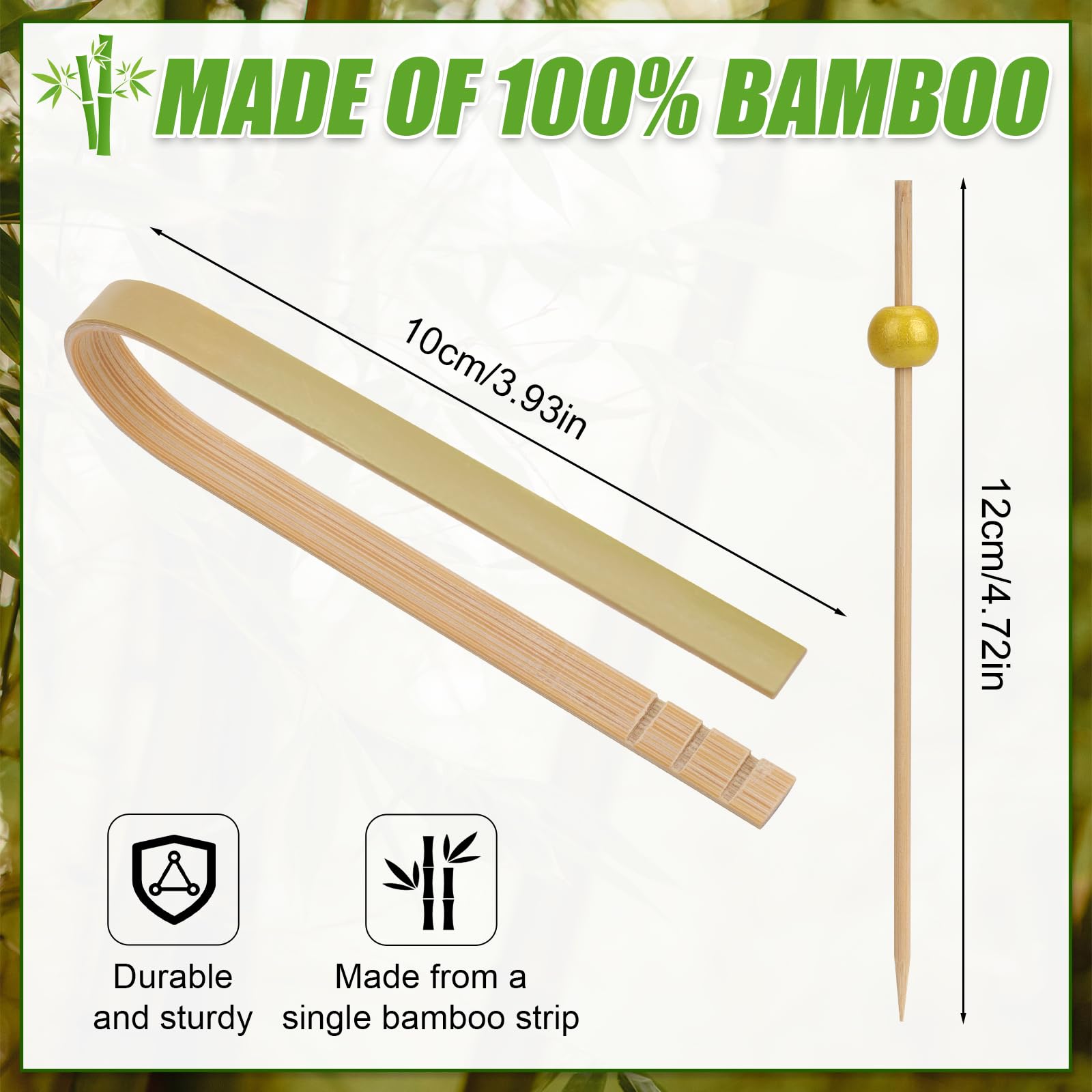 100pcs Cocktail Picks with 20pcs Disposable Tongs, Toaster Tongs, 4.72in Long Toothpicks for Appetizers & 3.93in Wooden Mini Serving Toast Tongs for Drinks Food Charcuterie Boards Accessories