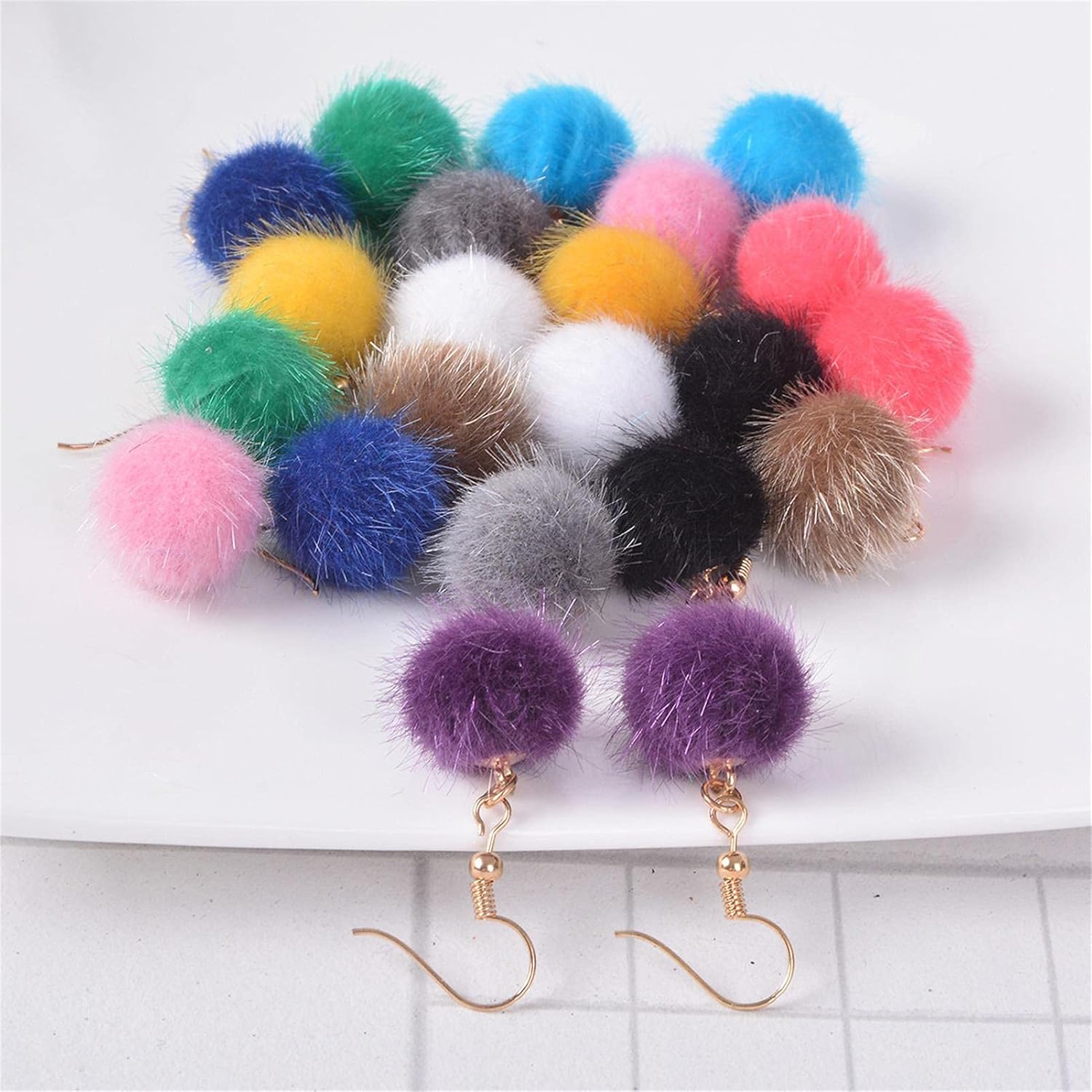 Fluffy Faux Fur Ball Earrings Colorful Pom Pom Dangle Earring Bohemia Ethnic Handmade Plush Ball Drop Earring for Women Thanksgiving Christmas Jewelry - Image 2