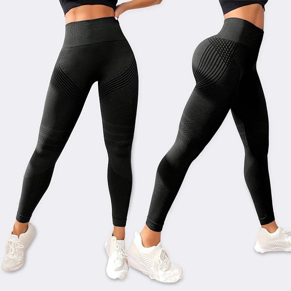 Leggins Anticellulite Donna, Leggings Sportivi Lunghi Compressione Push Up Glutei, Vita Alta Opachi Yoga Pilates Fitness - 2