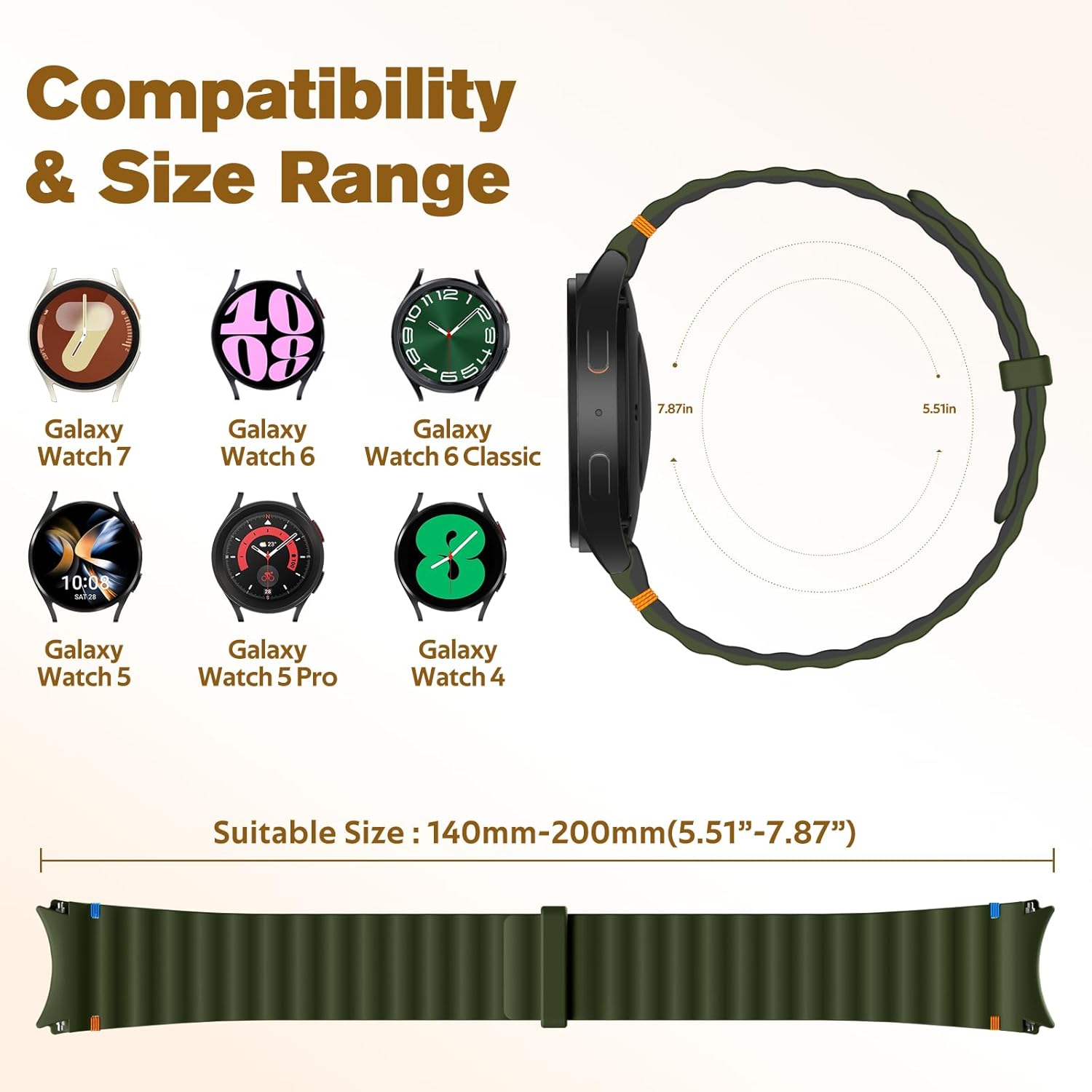 Adorve Magnetic Bands Compatible with Galaxy Watch 7 Band 6/5/4 (40mm 44mm), Galaxy Watch 6/4 Classic, Watch 5 Pro, 20mm No Gap Silicone Sport Loop Strap Wristband for Samsung Watch Bands Women Men - Image 5