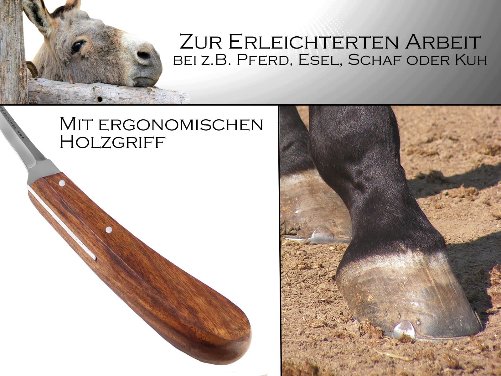 Profi Hufmesser 2er Set für Pferde Beidseitig Scharfe Klingen Dünn und Breit Klauenmesser Rinnmesser Rinder Hufpflege Hufschmied Werkzeug mit gebogenen Haken Spezialstahl Rostfrei Ergonomischer Griff