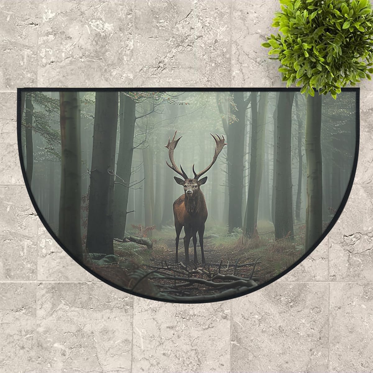 Mexpekil Forest Deer Paillasson en demi-lune pour intérieur et extérieur - Lavable - Absorbant la saleté - 100 x 160 cm
