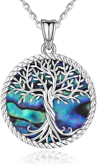 Odinstone Tree of Life Necklace, 925 Sterling Silver Abalone Shell Family Tree of Life Pendant, Personalized Silver Jewellery for Women, Special Gifts for Mum/ Girlfriend/ Wife