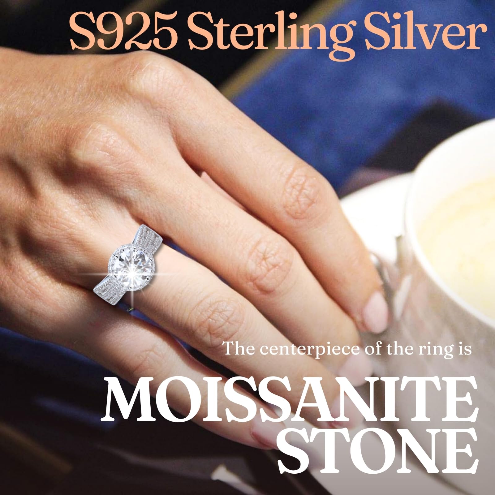 Halukakah Damenring mit D3,0ct Moissanit Platiniertem 925er Silber mit Zertifikat,Runder Halo Labordiamanten im Brautset mit Krappenfassung,Größenverstellbar,Geschenk für Ehefrau,Freundin,Mama,Tochter