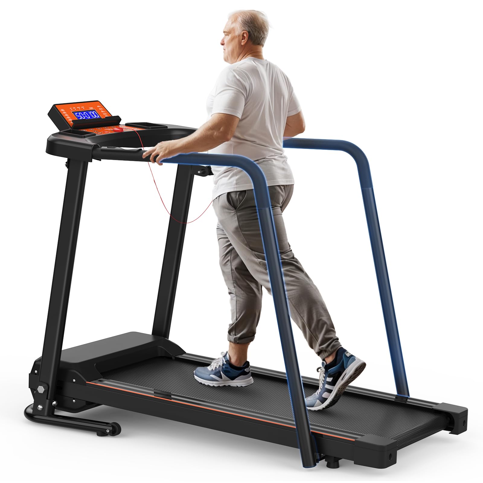Walking Pad per anziani, tapis roulant pieghevole per casa con maniglia e app, tapis roulant elettrico e silenzioso fino a 120 kg, delicato sulle articolazioni per camminare e fitness