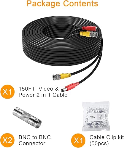 Miniatura 7 de WILDHD Cable BNC de 150 pies todo en uno Siamés BNC de video y cámara de seguridad eléctrica, cable CCTV con 2 conectores hembra para todos los
