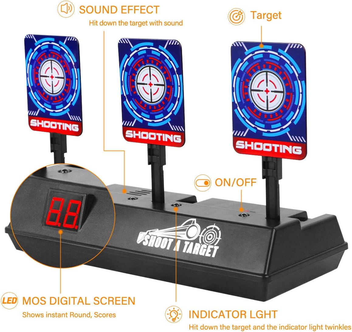 2 Pack Shooting Games Electronic Digital Shooting Target, Nerf Guns with Scoring Auto Reset, Digital Targets with 2Pcs Support Cage Net & 20 Pcs Refill Darts, Compatible with Nerf Toys