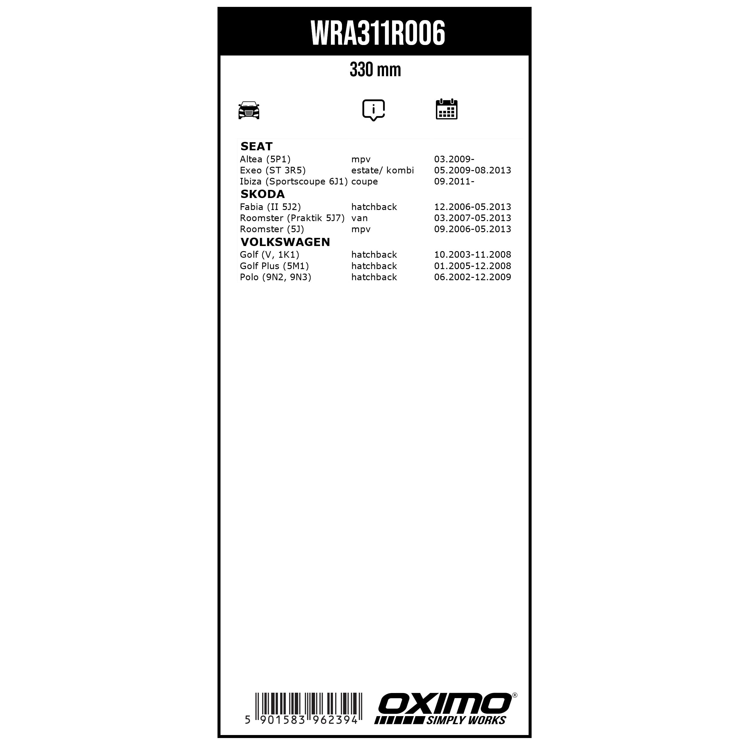 OXIMO Wycieraczki samochodowe – pióro wycieraczki do przedniej szyby 350 mm – wycieraczki samochodowe – kompatybilne z SEAT Altea (5P1), SEAT Exeo (ST 3R5),