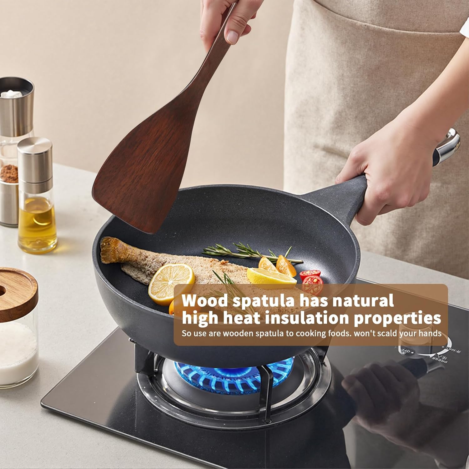 Wooden Spatula for Cooking, Long Handle Flat Spatulas for Frying Pan, Left and Right Hand Wood Turner for Cooking Kitchen Utensils - Image 4