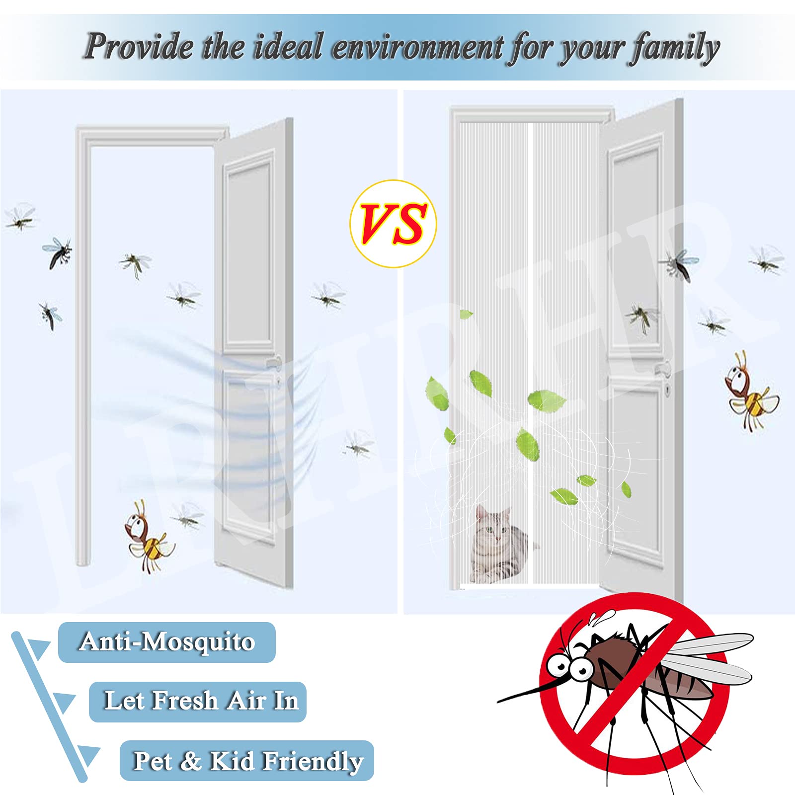 Moustiquaire Aimantée 140 X 260 Cm, Rideau Magnétique Anti-Insectes