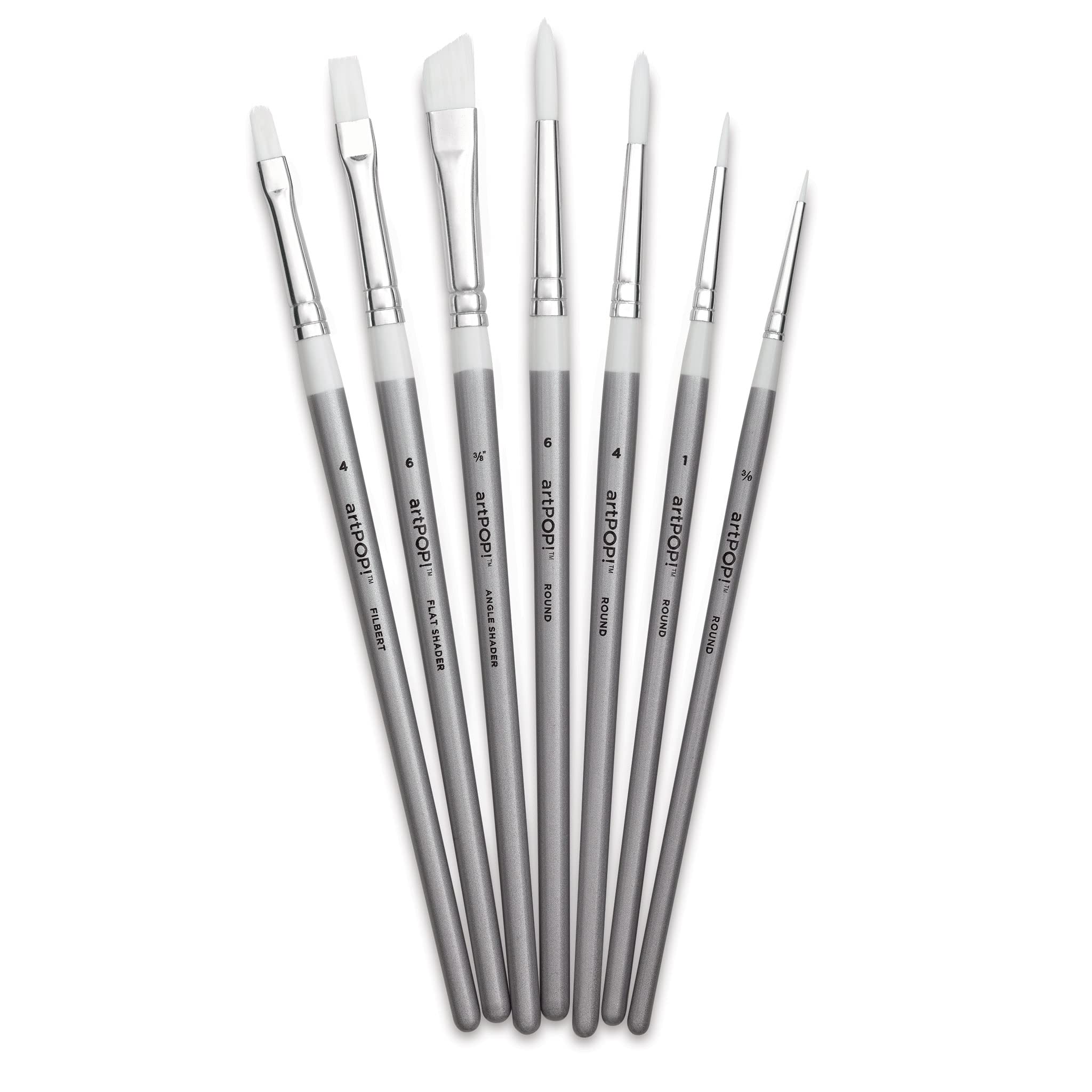 artPOP! Pinsel-Set, 7 Stück, Premium-Synthetikpinsel für Acryl, Öl und Aquarell, verschiedene Formen und Größen, Holzgriffe, Künstlerpinsel für gemischte Medien