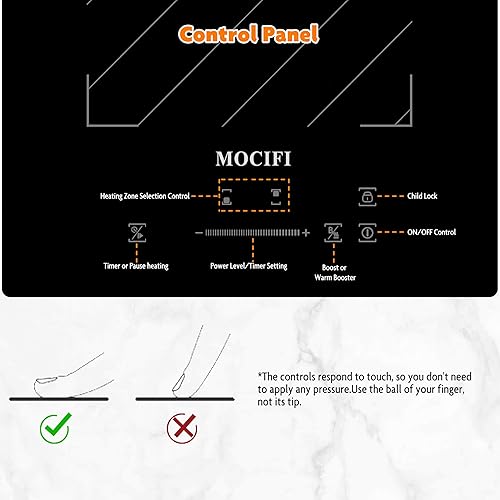 Miniatura 3 de Placa de inducción de 12 pulgadas, 2 quemadores, estufa eléctrica integrada de 1700 W y encimera con enchufe, control deslizante, 9 niveles de