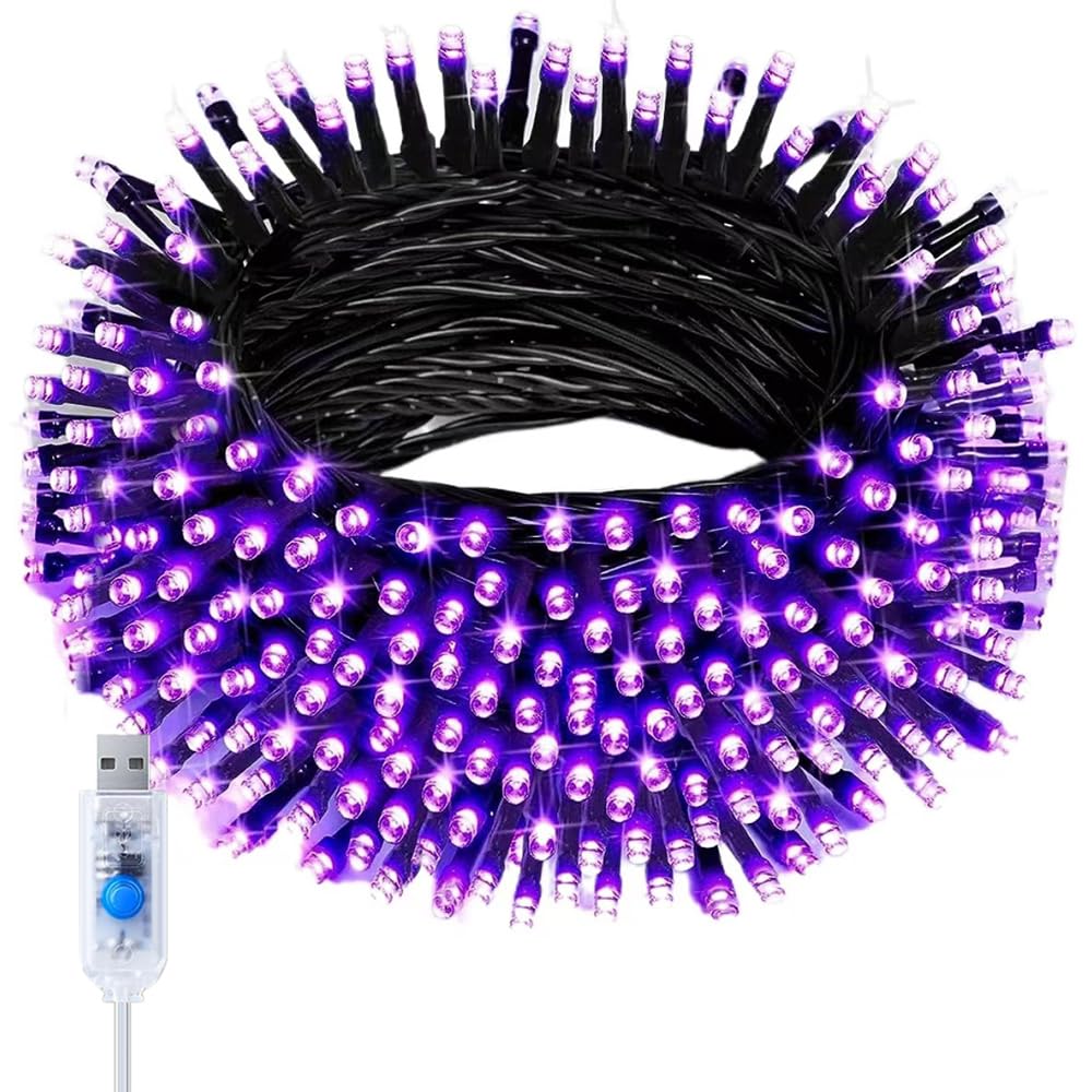 Luci di Natale USB, Catena Luminosa a 20 M e 200 LED, Luci Impermeabili con Cavo in Rame per Albero di Natale, Camera da Letto, Feste e Decorazioni per Interni (viola)