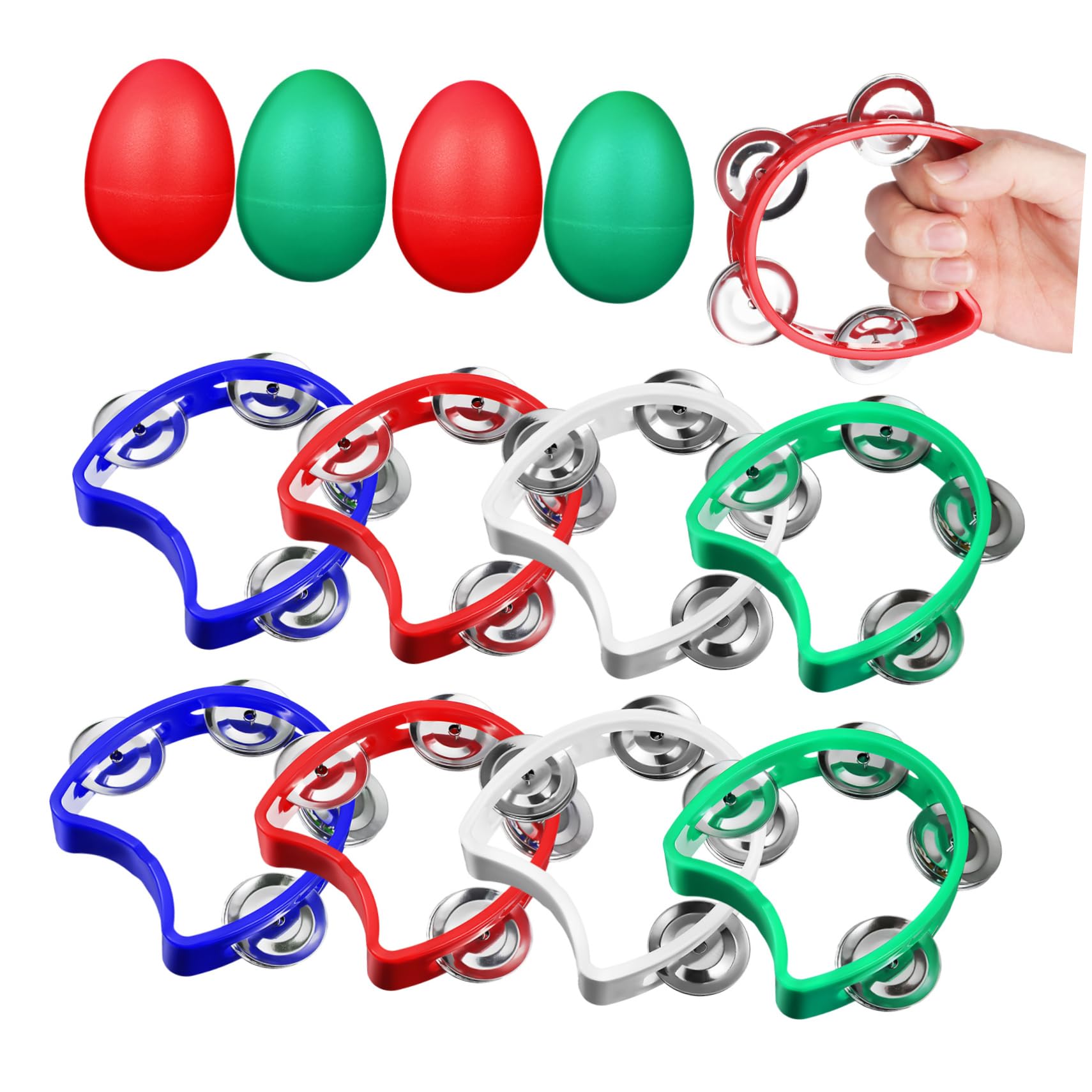 Yardwe 8 Pcs Handheld Tambourine and Egg Shaker Lightweight Percussion Instruments for Parties and Musical Classes Inspires Creativity and Coordination