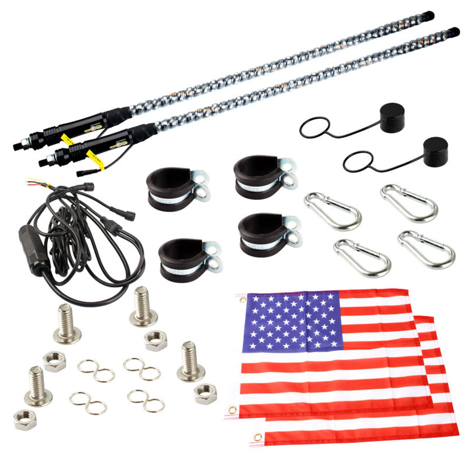 2 luces de látigo LED RGB en espiral de 3 pies con control remoto, luz de persecución/baile, látigos de antena iluminados de advertencia todoterreno, 366 modos para Can-am ATV UTV RZR Polaris Dune Bug